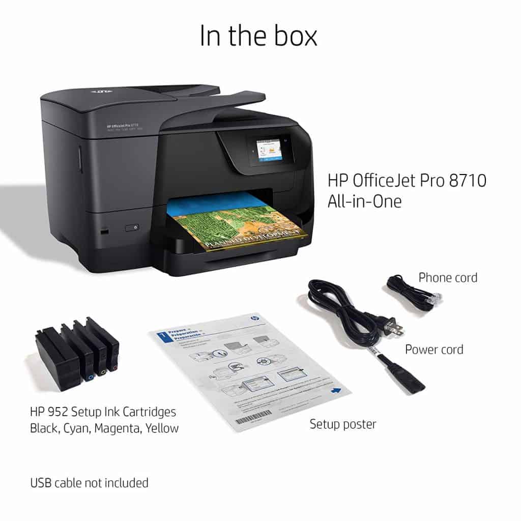 Image shows other accessories that come with the Officejet printer. That includes the cables