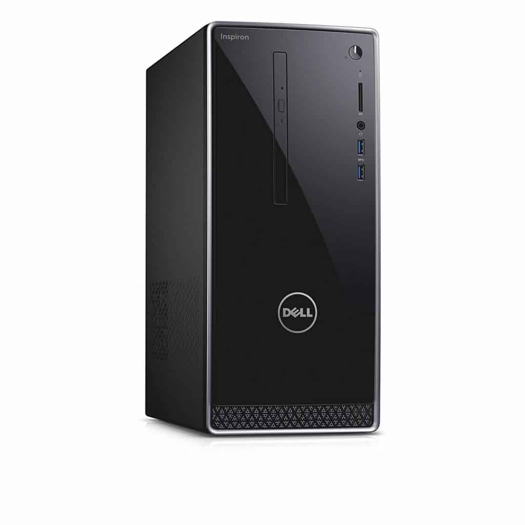 A side view of the Dell Inspiron i3650-3756SLV Desktop showing the ports and vents (on the sode panel)