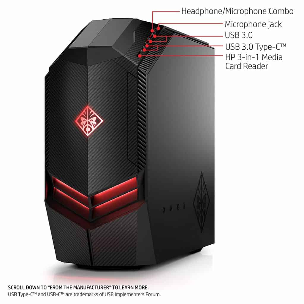 Image showing the ports at the front of the HP Omen 880-020 desktop