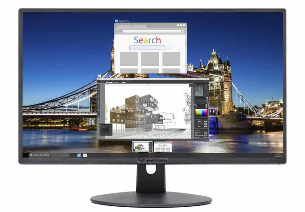 Image shows the display and bezel of the Sceptre E225W-19203R monitor