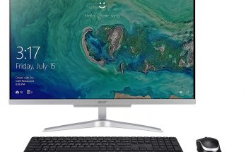 THe Acer Aspire C24-865-UA91 AIO Desktop front, bezel, display and complimentay keyboard and mouse
