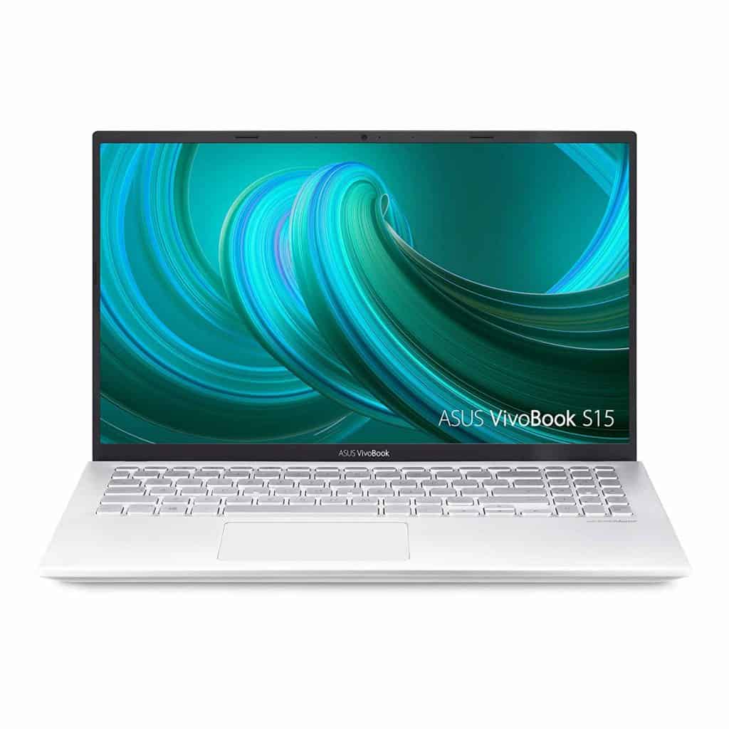 The display, thin bezel and keyboard of the Asus Vivobook S15 S512FA-DB71 laptop