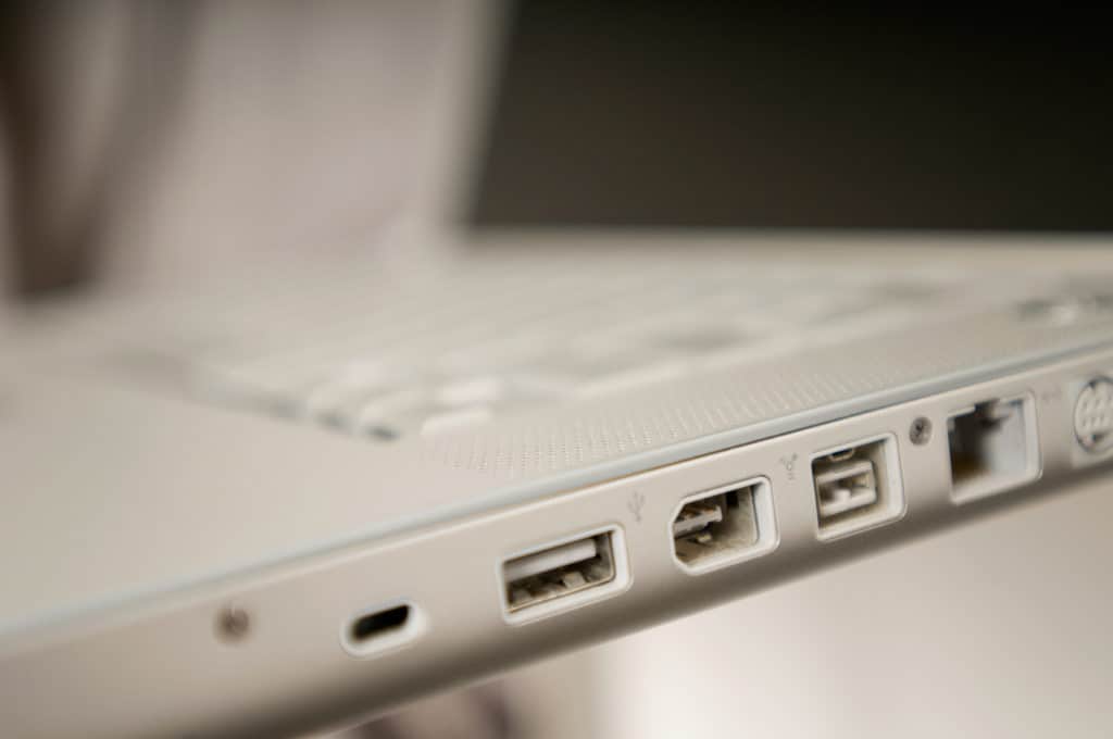 Close up of a laptop's various ports