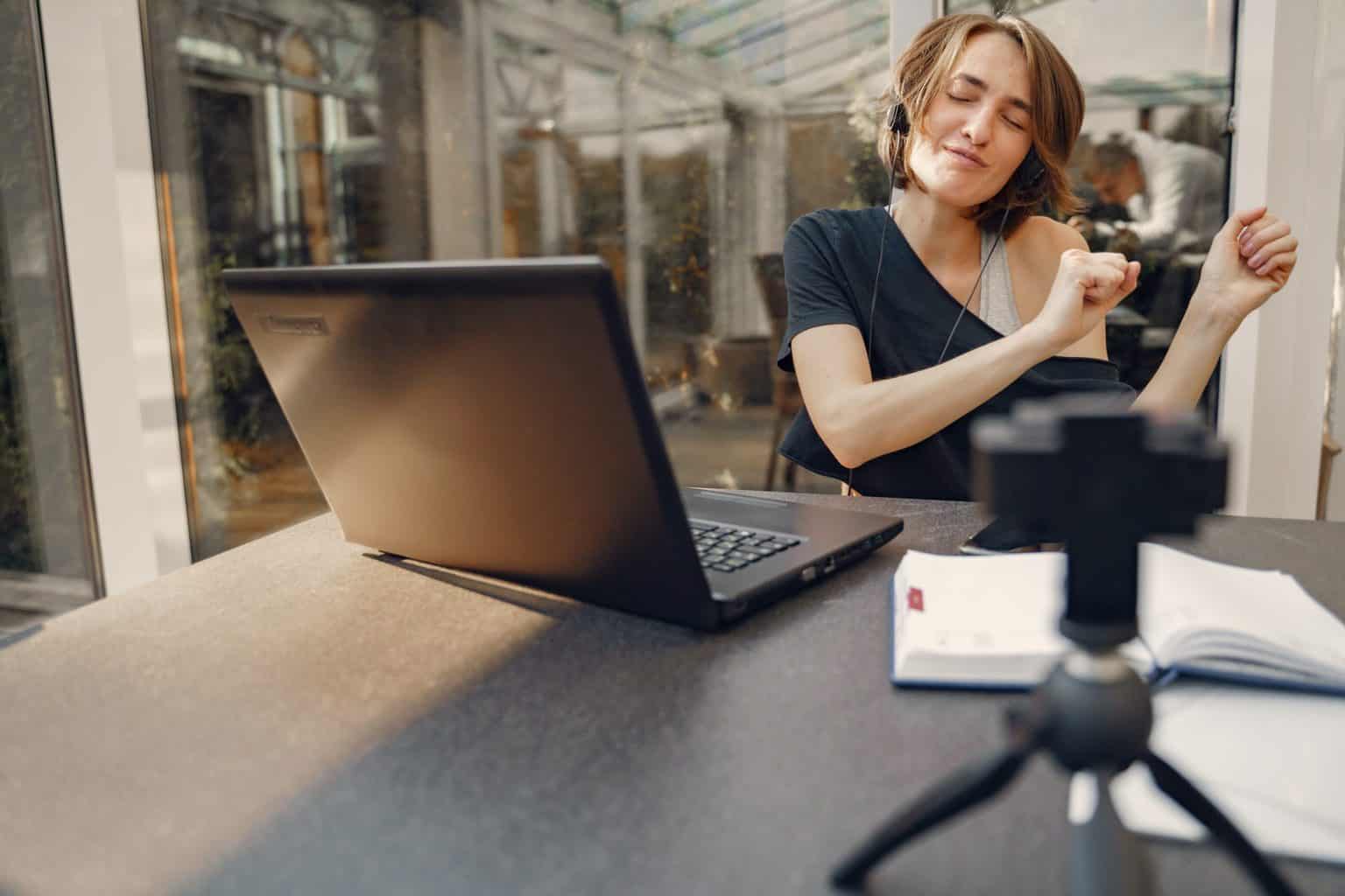 Woman using her webcam while doing a vlog for YouTube