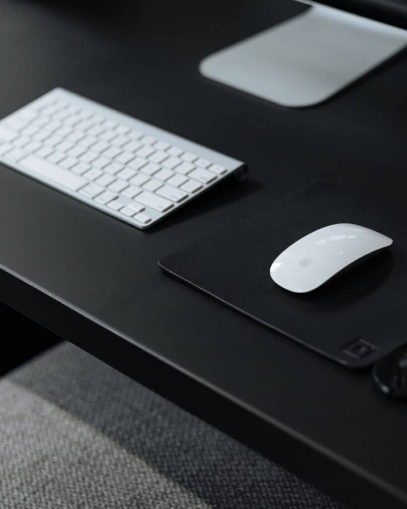 Wireless mouse and keyboard on a table