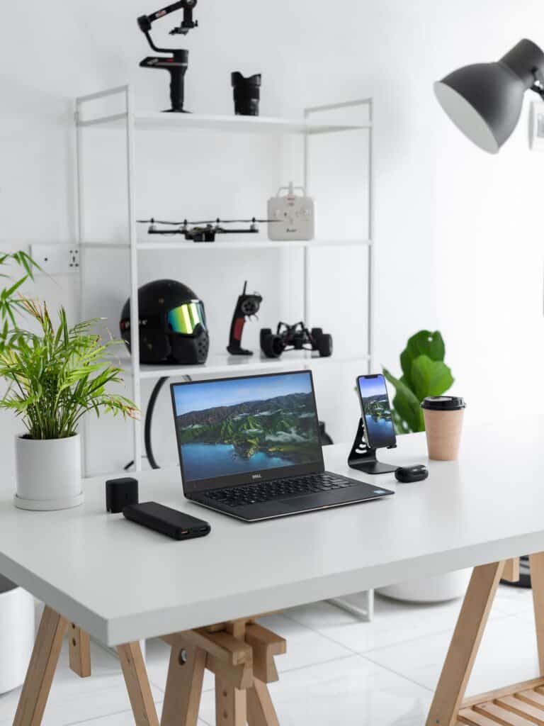 Dell laptop on a work table